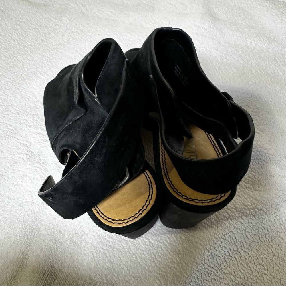 Black Suede Peep Toe Heeled Booties - Picture 5 of 16